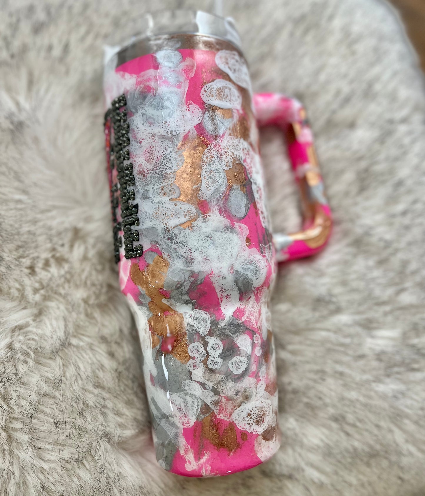 WIFE rhinestone Tumbler rhinestones glass rhinestones Tumbler with Handle cup with handle Pink Glitter Tumbler With Handle