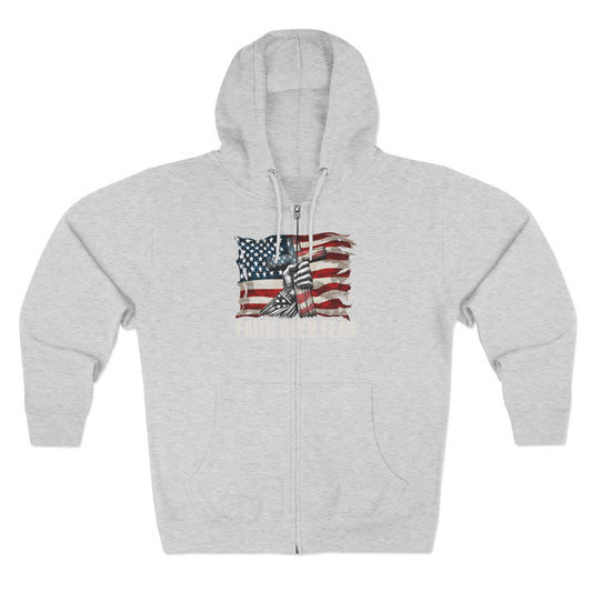 Faith Over Fear American Flag Cross Zip Hoodie