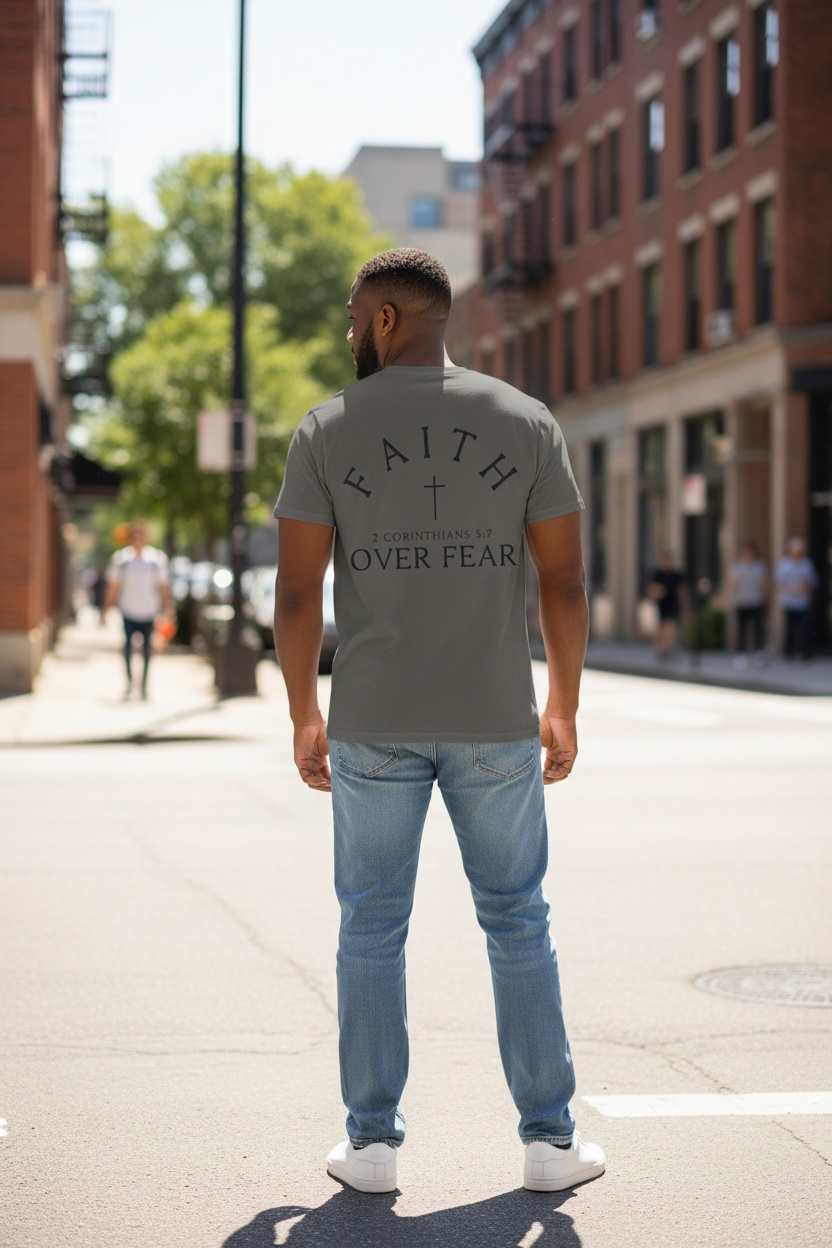 Faith Over Fear Three Crosses T-Shirt — Christian Front & Back Design