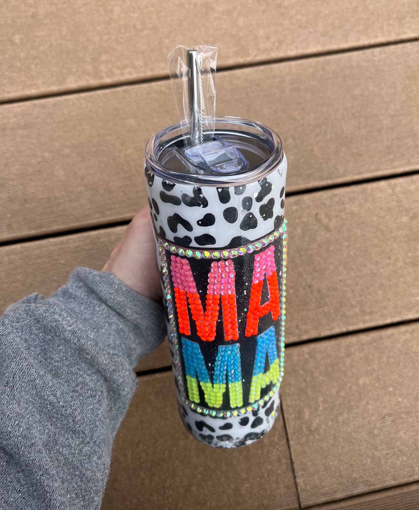 RTS SALE DEFECT MAMA Rhinestone Tumbler rhinestones Tumbler rhinestones glass rhinestones Tumbler with Handle cup with handle Mom cup Mom Life Pink Glitter Tumbler With Handle