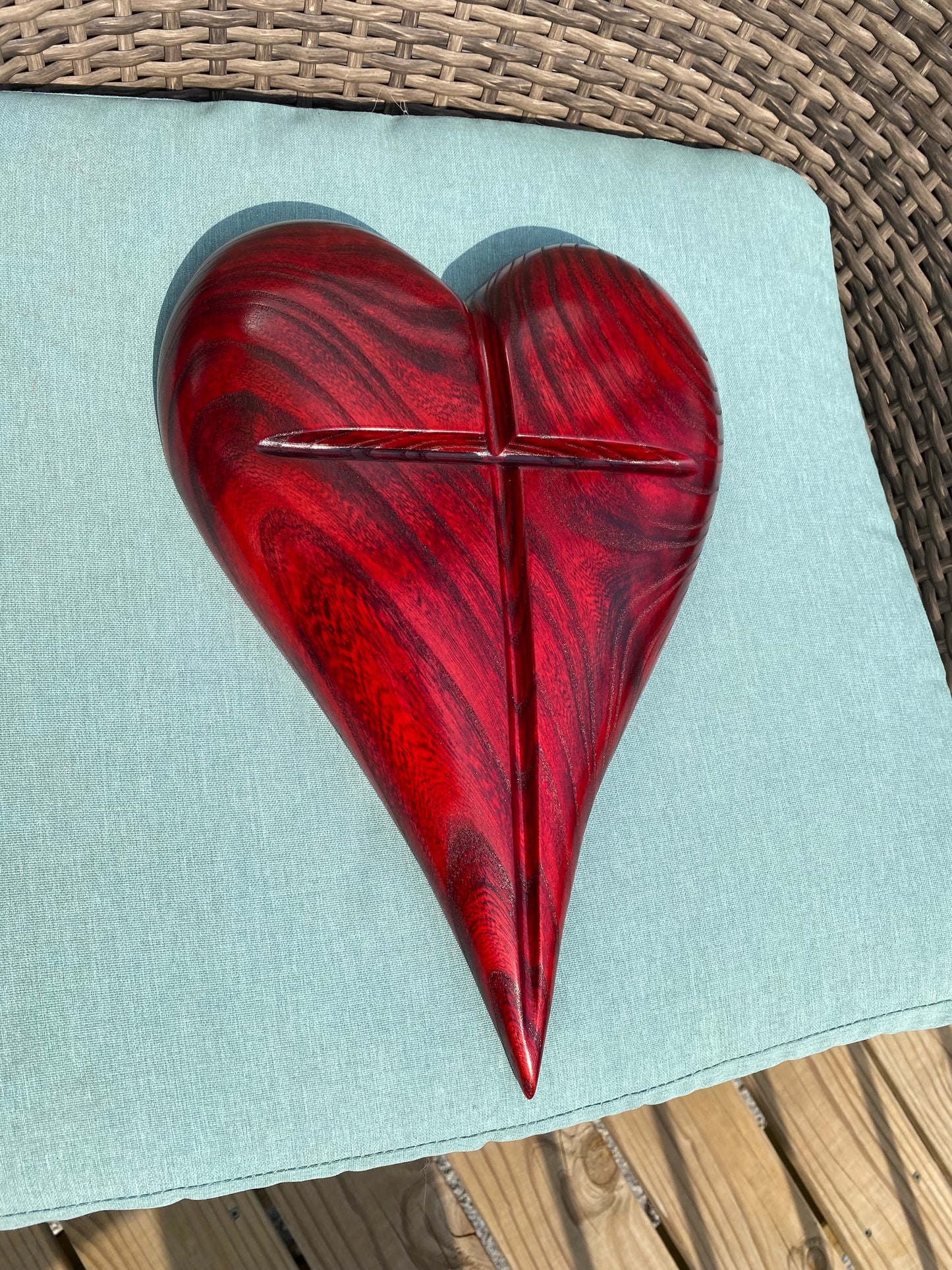 Red 3D Heart Cross Sculpture Gift Anniversaries gift 20th anniversary wooden Art birthday gift