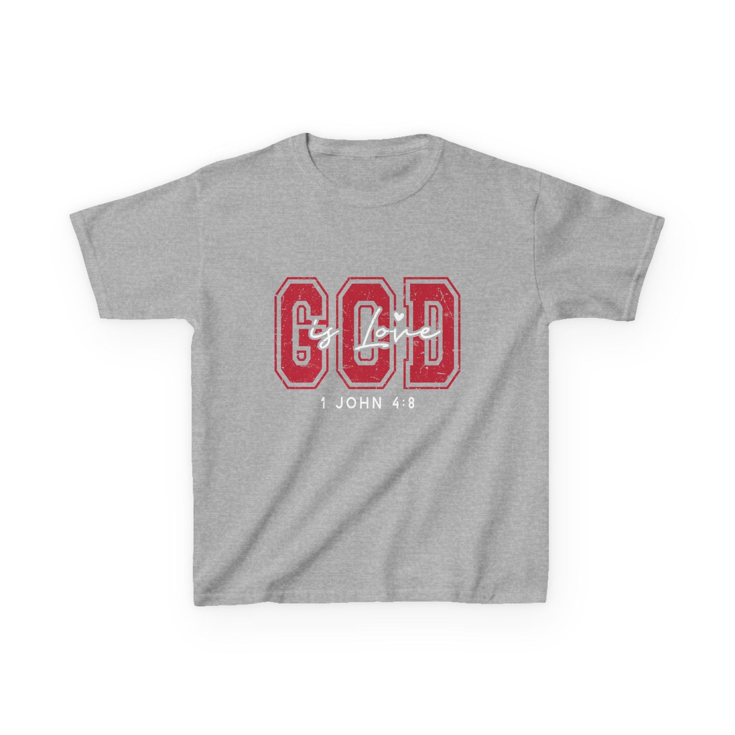 Kids Tee — Distressed Red 'GOD is love' Varsity Lettering