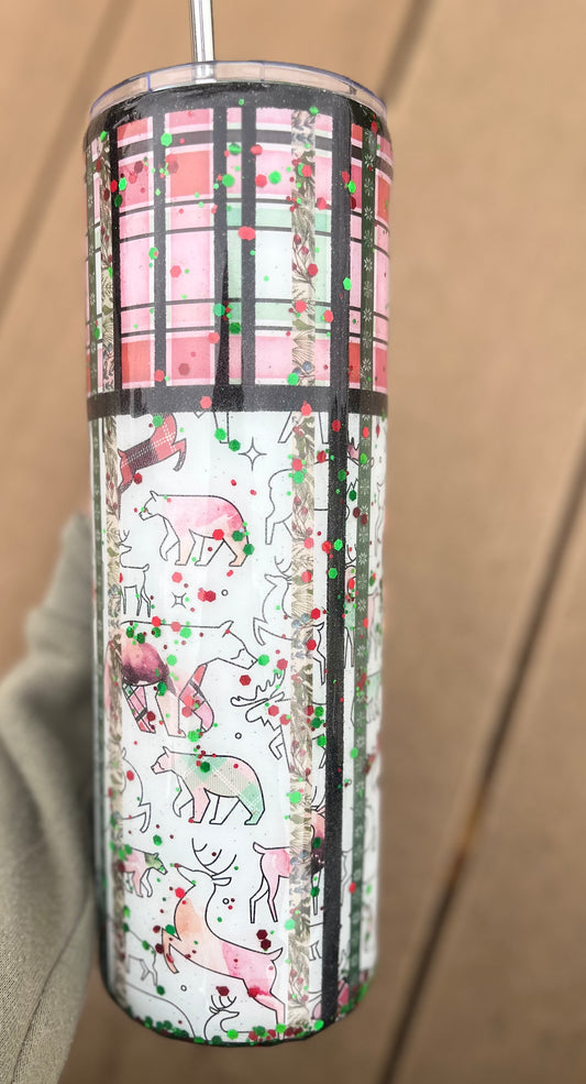 Christmas in the woods 30oz Tumbler Reindeer Epoxy Tumblers Christmas Gifts Forest animals Winter wonderland