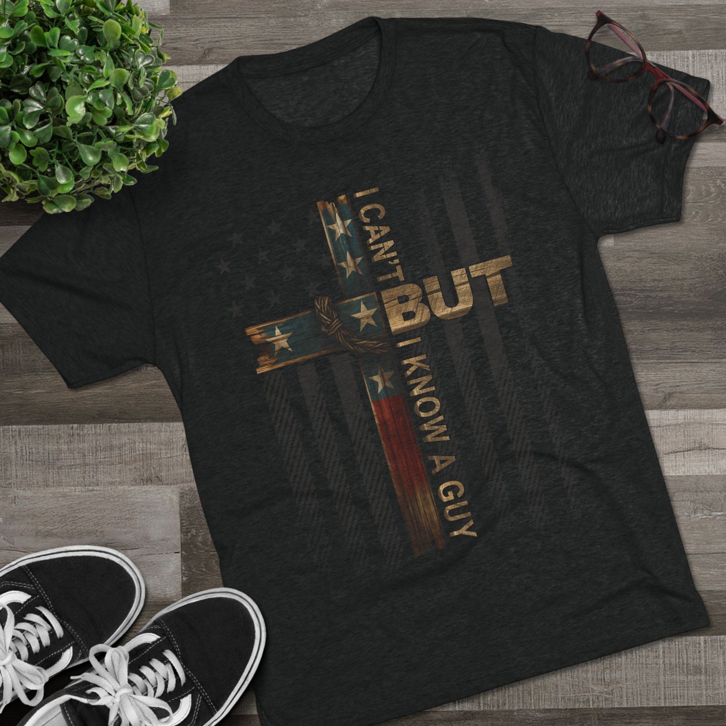 T-Shirt — "I Can’t, But I Know A Guy" Distressed American Flag Tee