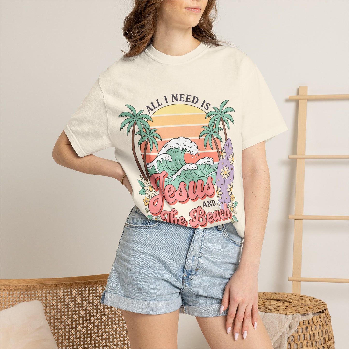 Jesus and the Beach T-Shirt — Christian Surf Retro Palm Tee
