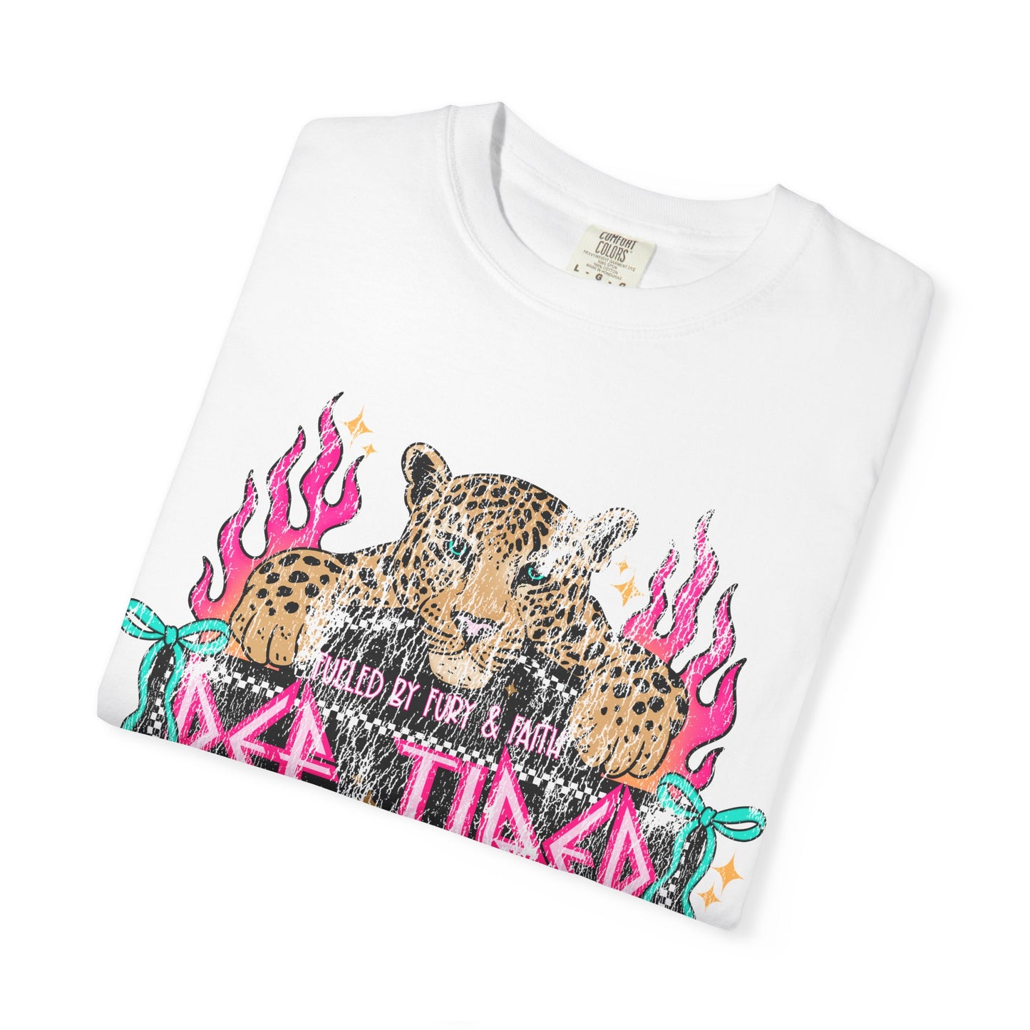 So Tired Mama T-shirt | Leopard, Pink Flames, Retro Gothic Text