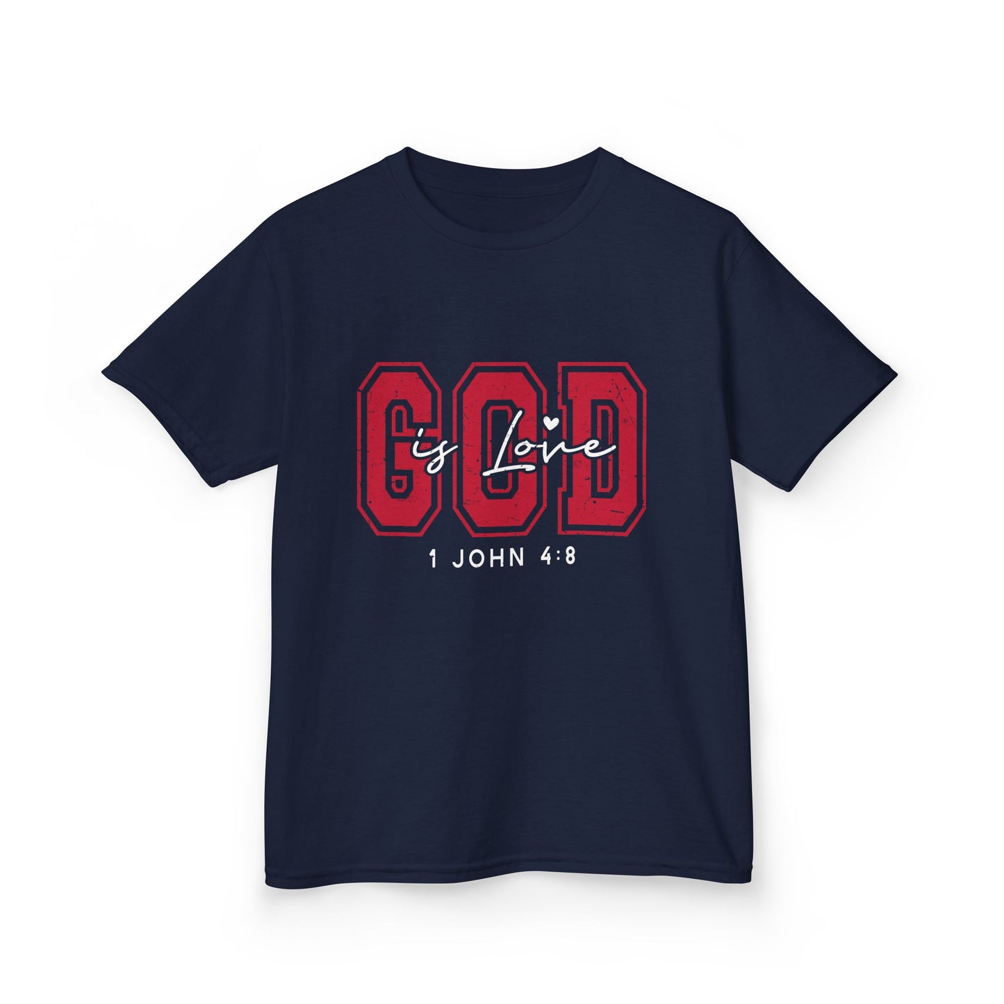 Kids Tee — Distressed Red 'GOD is love' Varsity Lettering