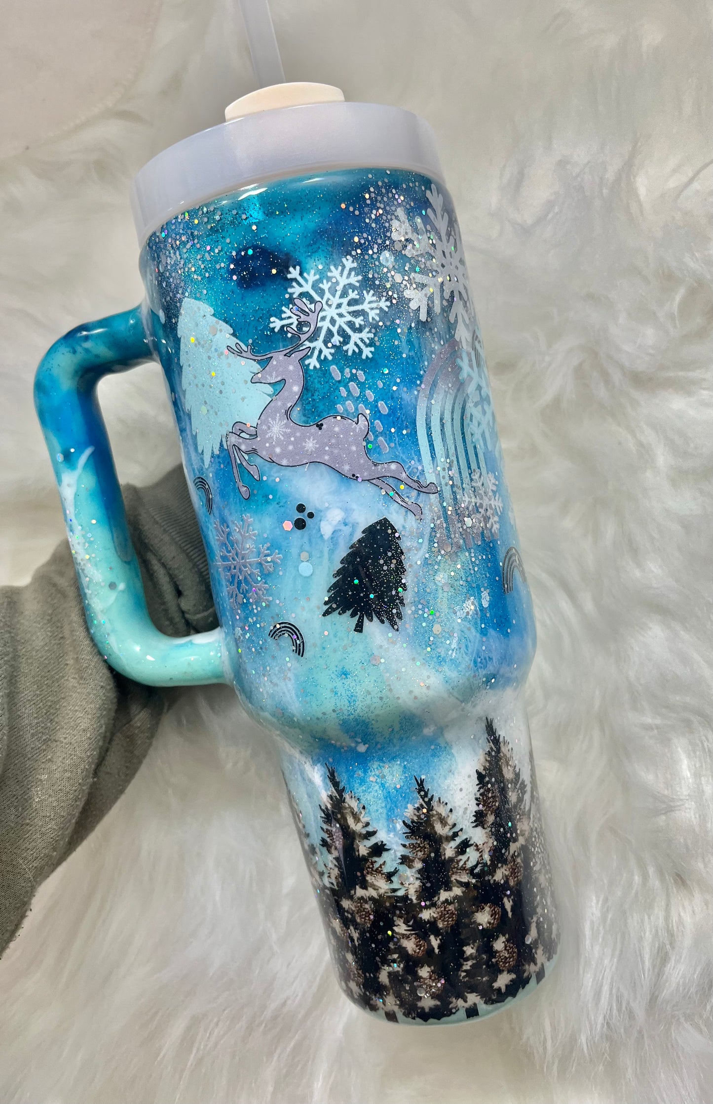 Winter wonderland 40oz Tumbler with handle Christmas Gifts Christmas Epoxy Tumblers Winter Wonderland