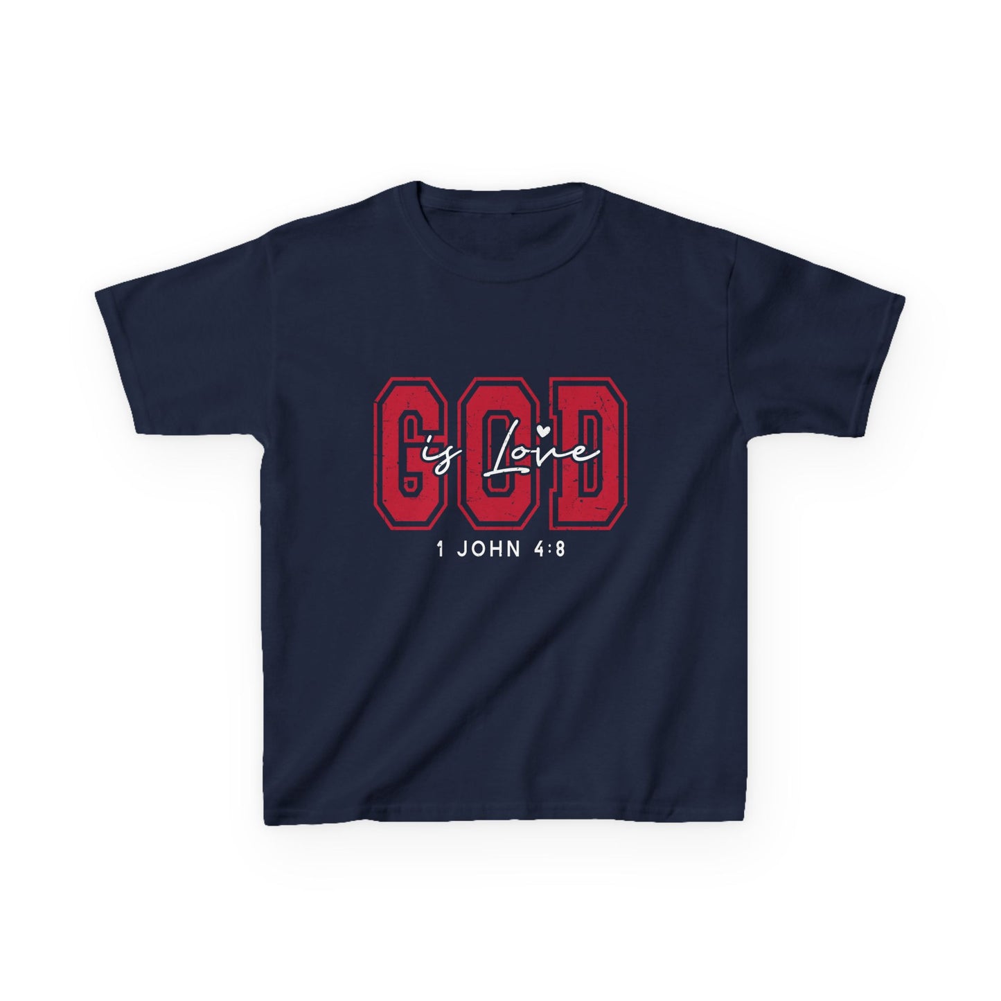 Kids Tee — Distressed Red 'GOD is love' Varsity Lettering