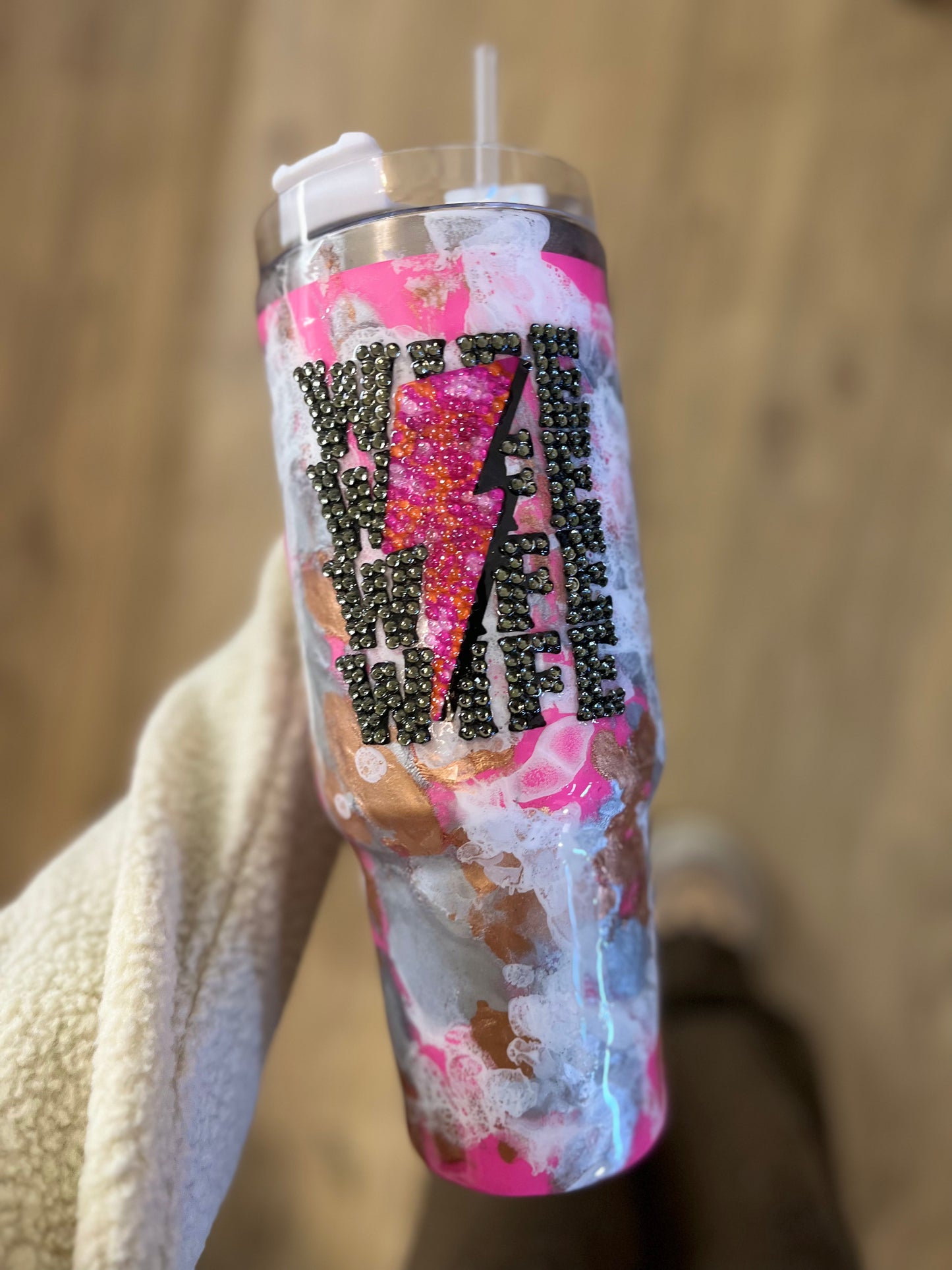 WIFE rhinestone Tumbler rhinestones glass rhinestones Tumbler with Handle cup with handle Pink Glitter Tumbler With Handle