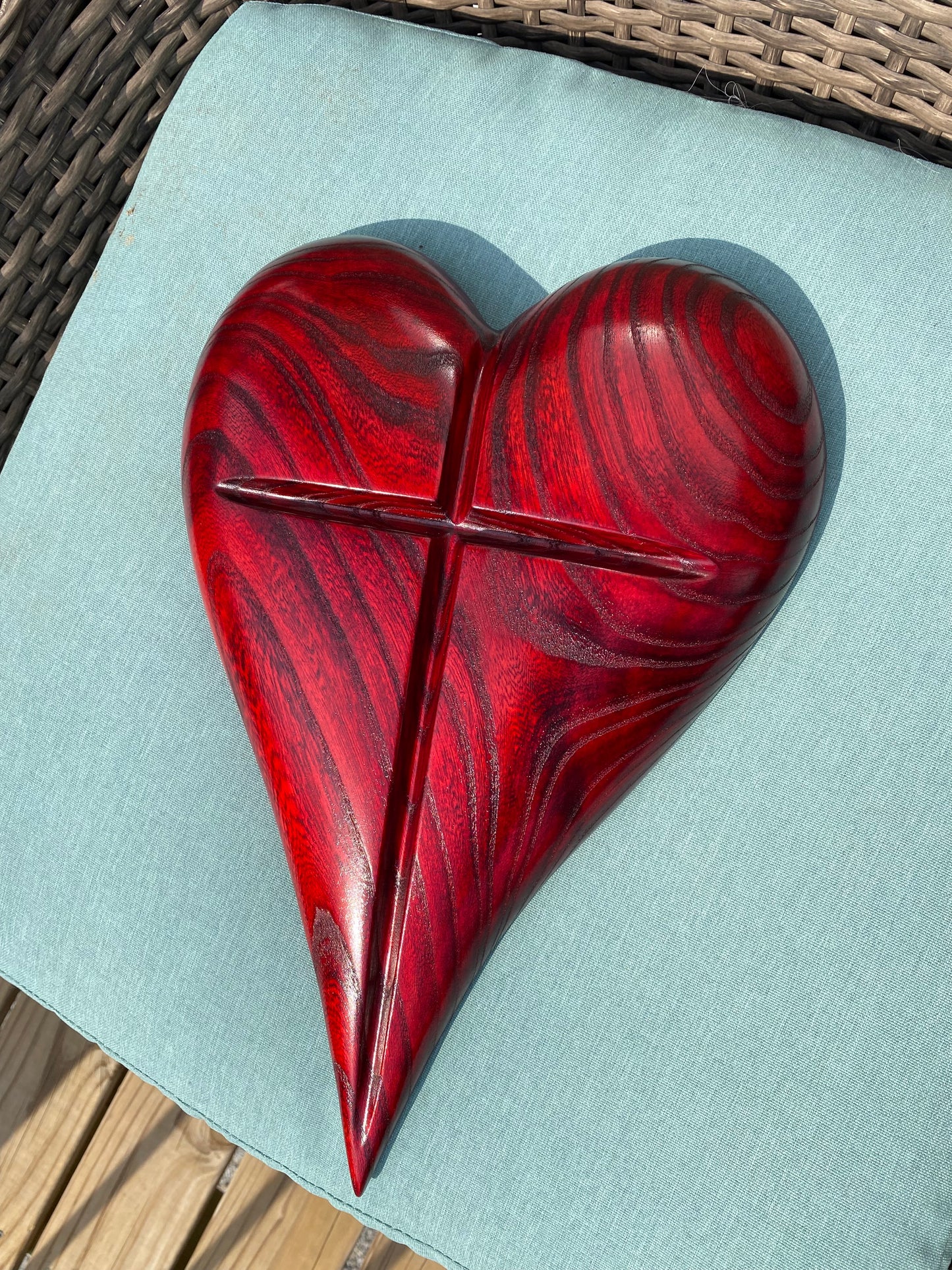 Red 3D Heart Cross Sculpture Gift Anniversaries gift 20th anniversary wooden Art birthday gift