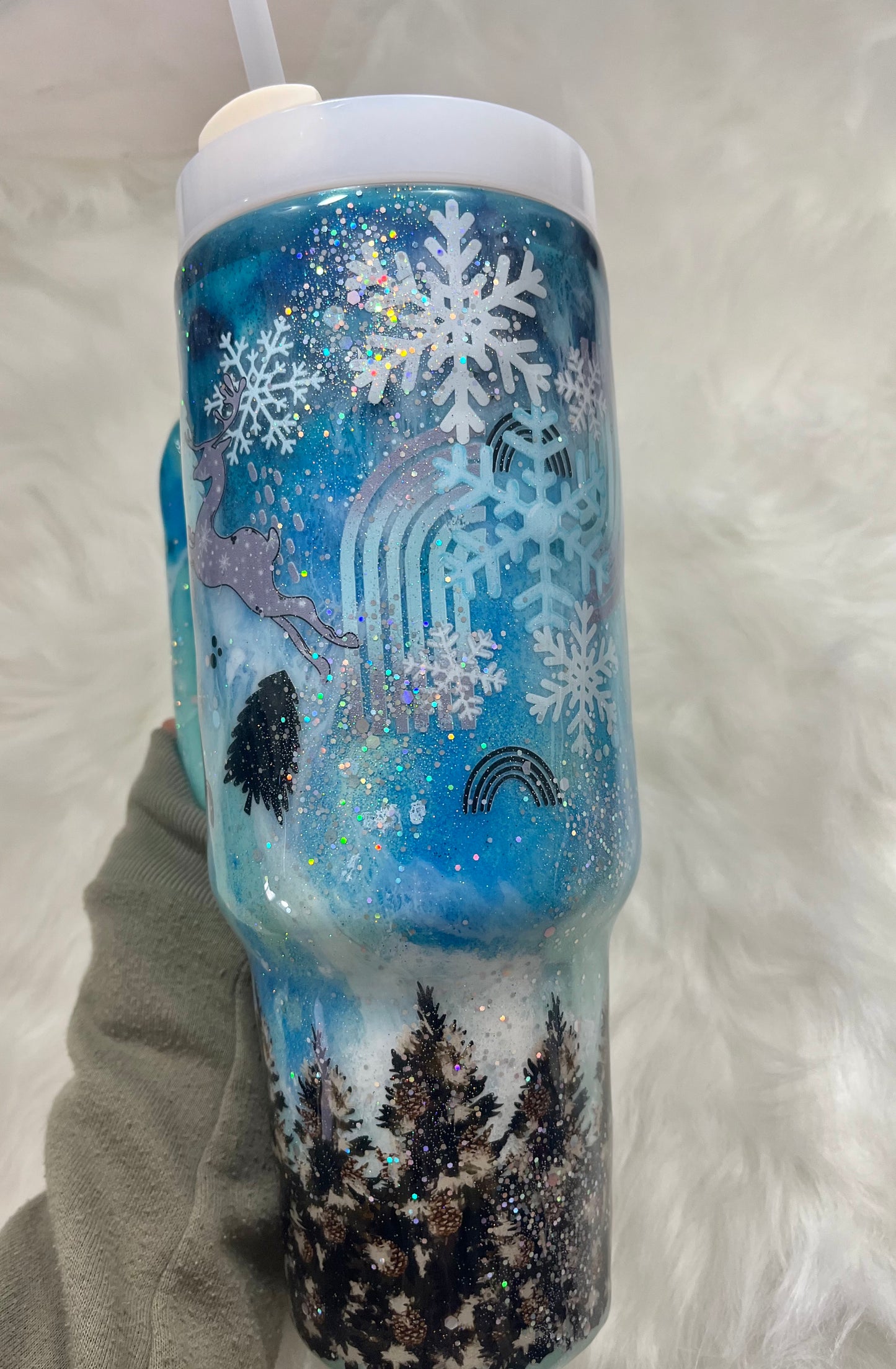 Winter wonderland 40oz Tumbler with handle Christmas Gifts Christmas Epoxy Tumblers Winter Wonderland