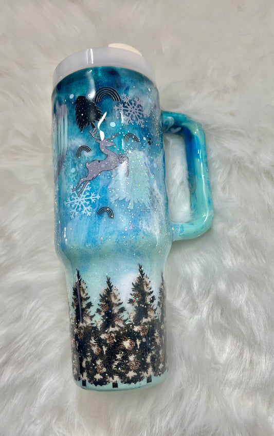 Winter wonderland 40oz Tumbler with handle Christmas Gifts Christmas Epoxy Tumblers Winter Wonderland