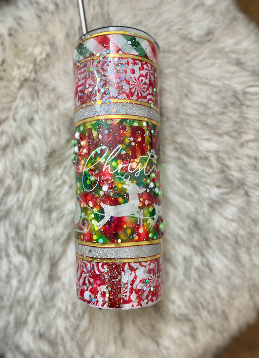 Merry Christmas Santa Reindeer rhinestones 3D Tumbler Epoxy Tumbler Christmas Gifts Christmas Coffee Cup Coffee Gifts Rhinestone Christmas Cup