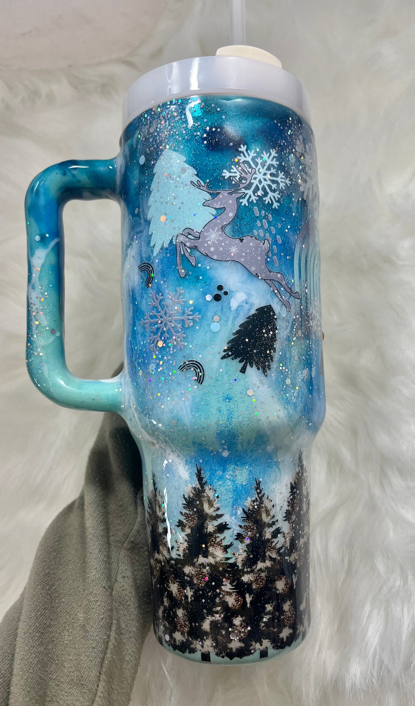 Winter wonderland 40oz Tumbler with handle Christmas Gifts Christmas Epoxy Tumblers Winter Wonderland