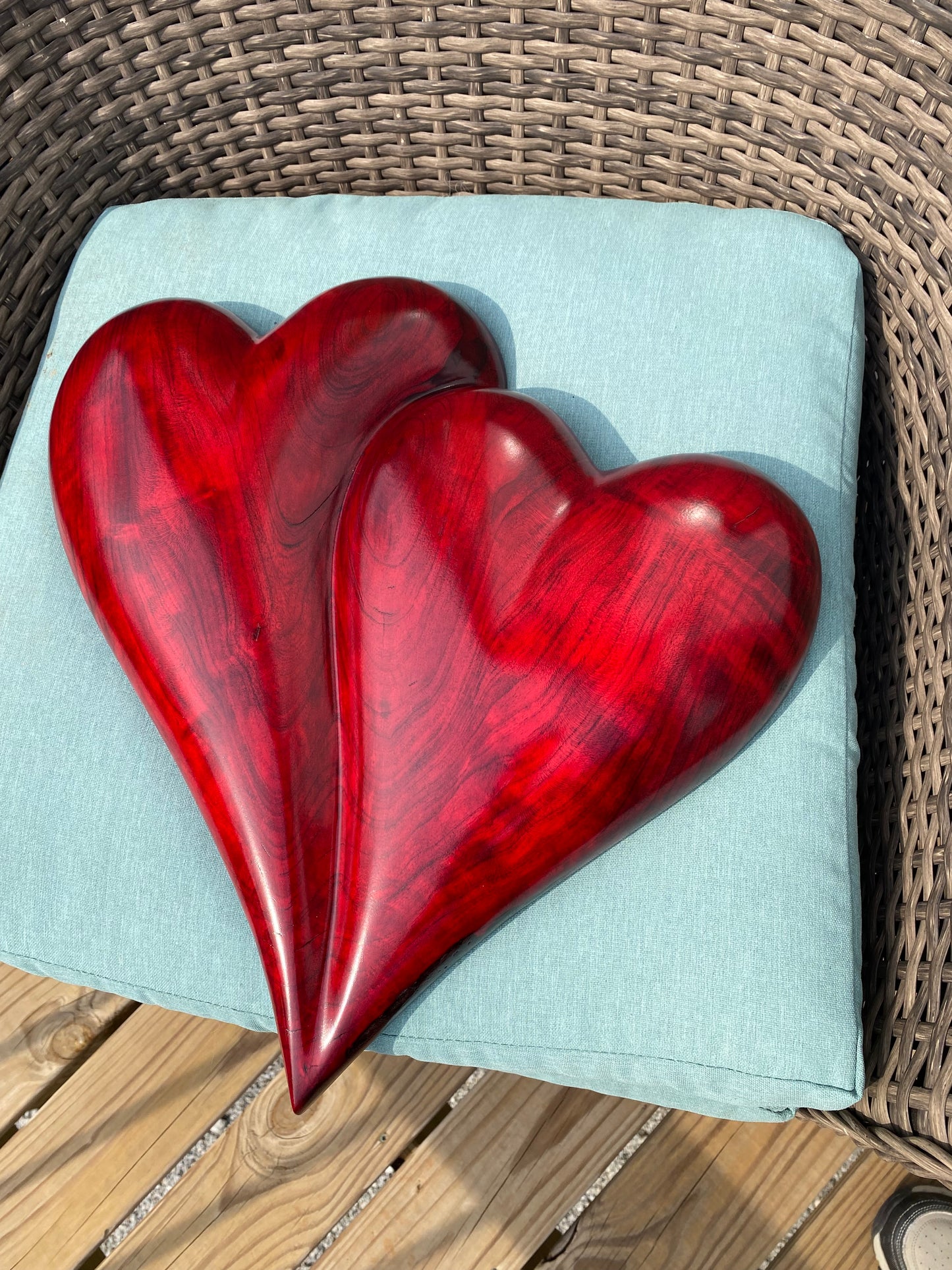 Large Red Wedding Two Become One Double 3D Heart Sculpture Anniversaries gift 20th anniversary wooden Art birthday gift Mother’s Day gift Wooden  heart