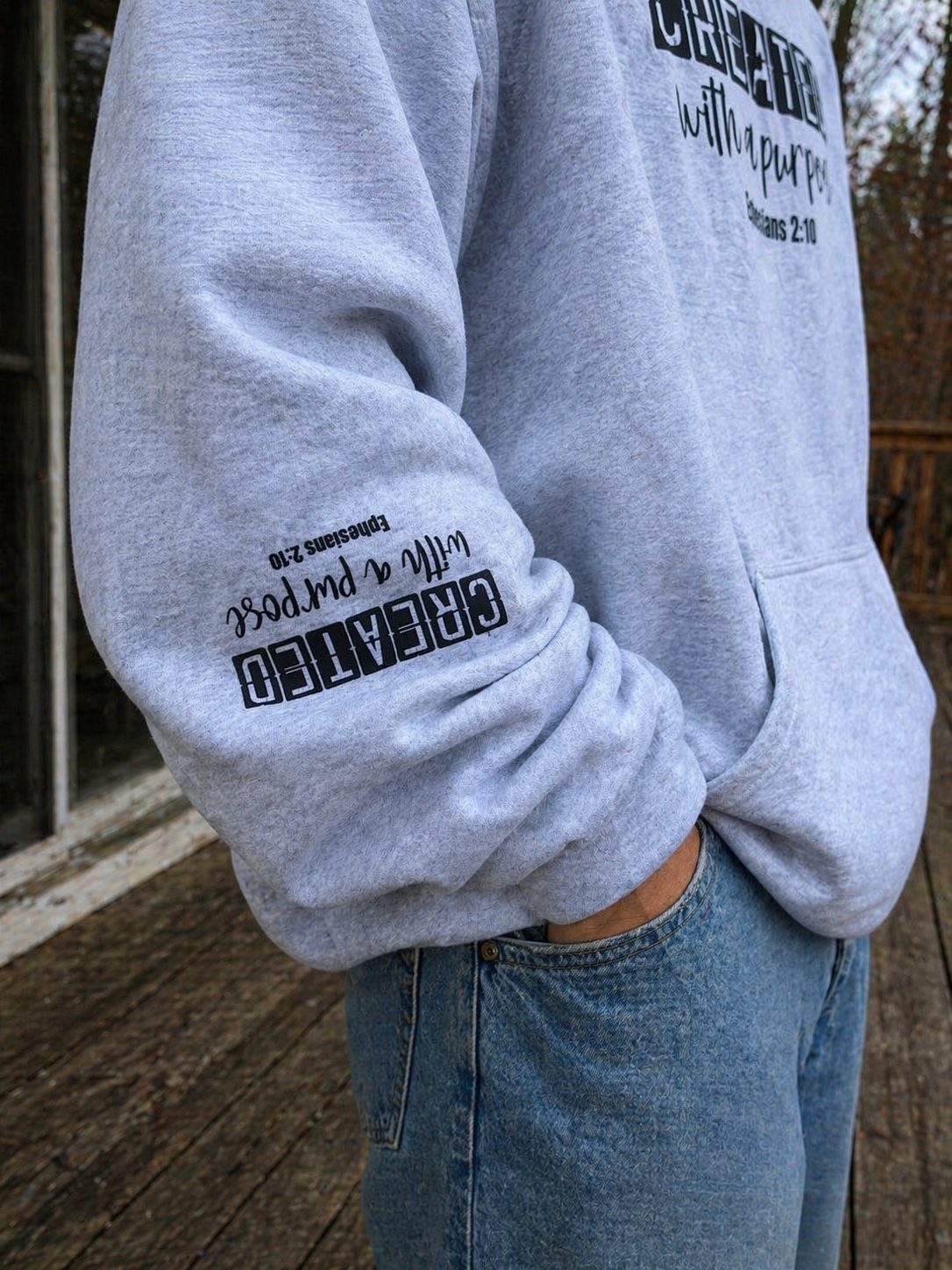 Created With A Purpose Sleeve Design Hoodie Ash Grey