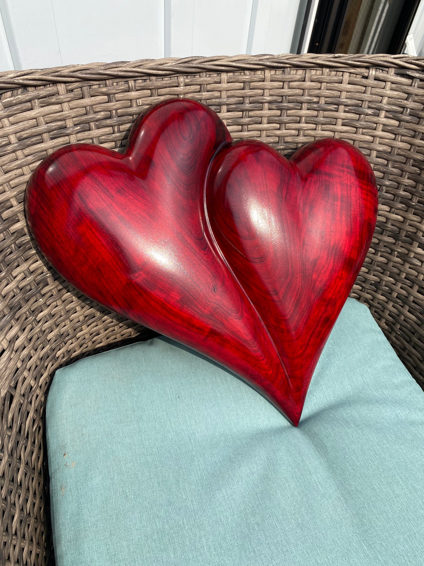 Large Red Wedding Two Become One Double 3D Heart Sculpture Anniversaries gift 20th anniversary wooden Art birthday gift Mother’s Day gift Wooden  heart