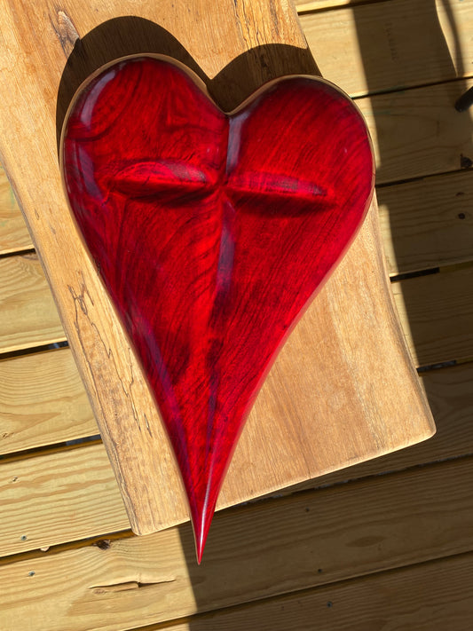 Red 3D Heart Cross Sculpture Christmas Gift Anniversaries gift 20th anniversary wooden Art birthday gift
