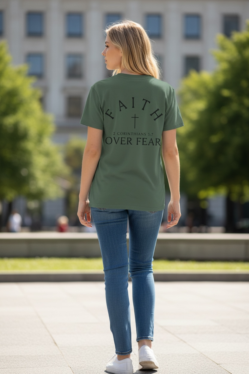 Faith Over Fear Three Crosses T-Shirt — Christian Front & Back Design
