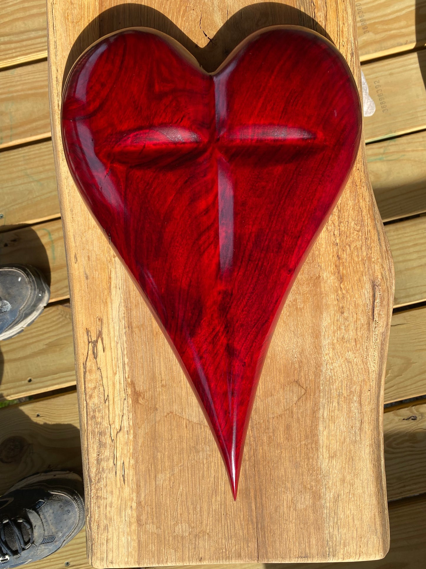 Red 3D Heart Cross Sculpture Christmas Gift Anniversaries gift 20th anniversary wooden Art birthday gift