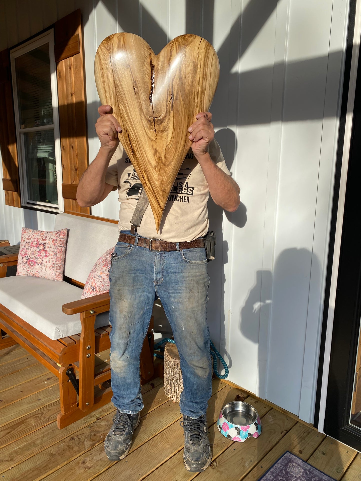 3Dart Large Hand Carved Wooden Heart Wall Decor – 3D Rustic Wood Heart Sculpture – Anniversary / Wedding Gift – Handmade Natural Wood Art
