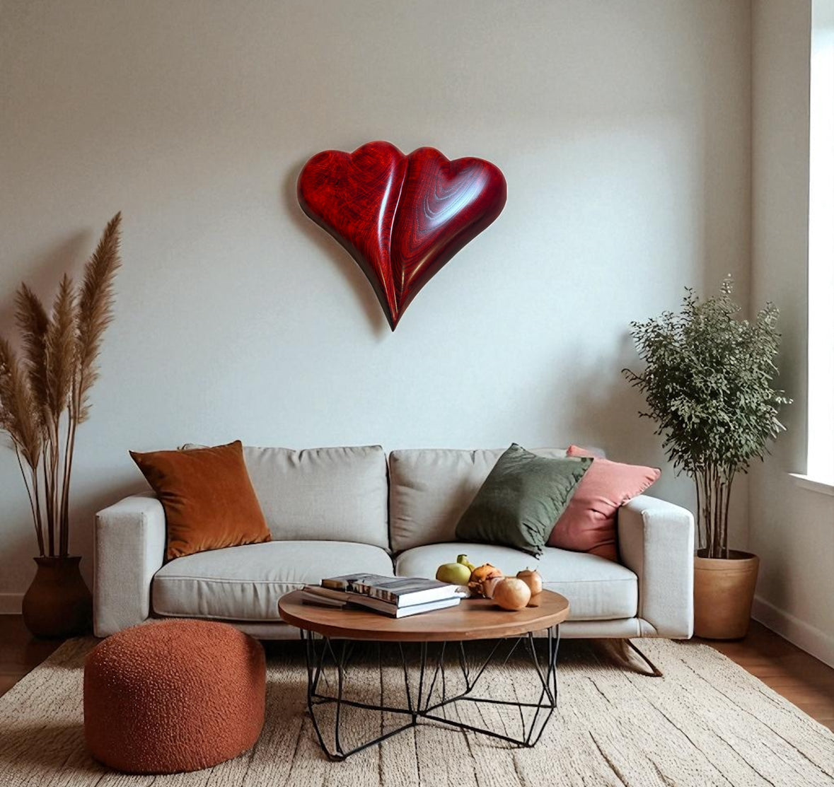 Large Double Red 3D Heart Sculpture Anniversaries gift 20th anniversary wooden Art birthday gift Mother’s Day gift Wooden heart