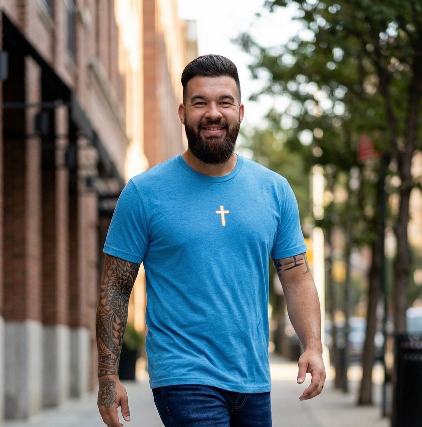 Constitutional Tee  "It Doesn't Need to Be Rewritten, It Needs to Be Reread" Patriotic Crew with distressed cross
