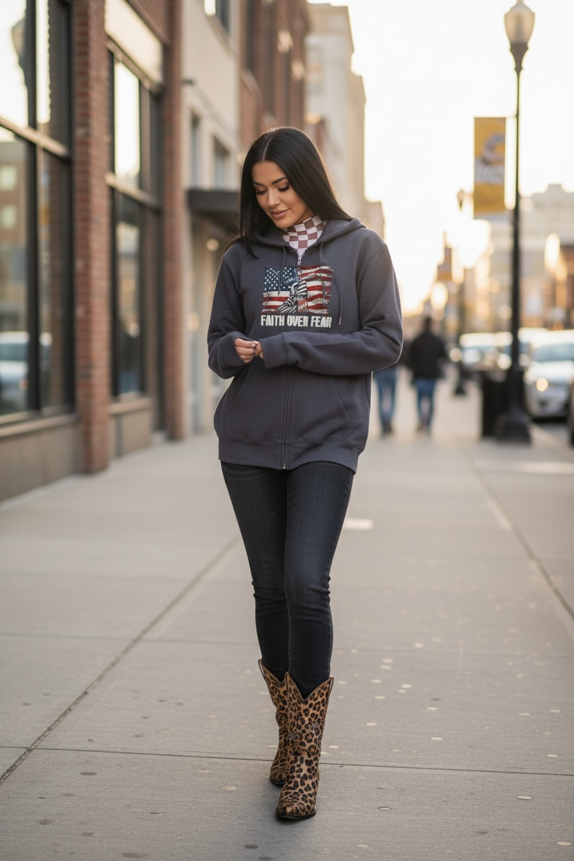 Faith Over Fear American Flag Cross Zip Hoodie