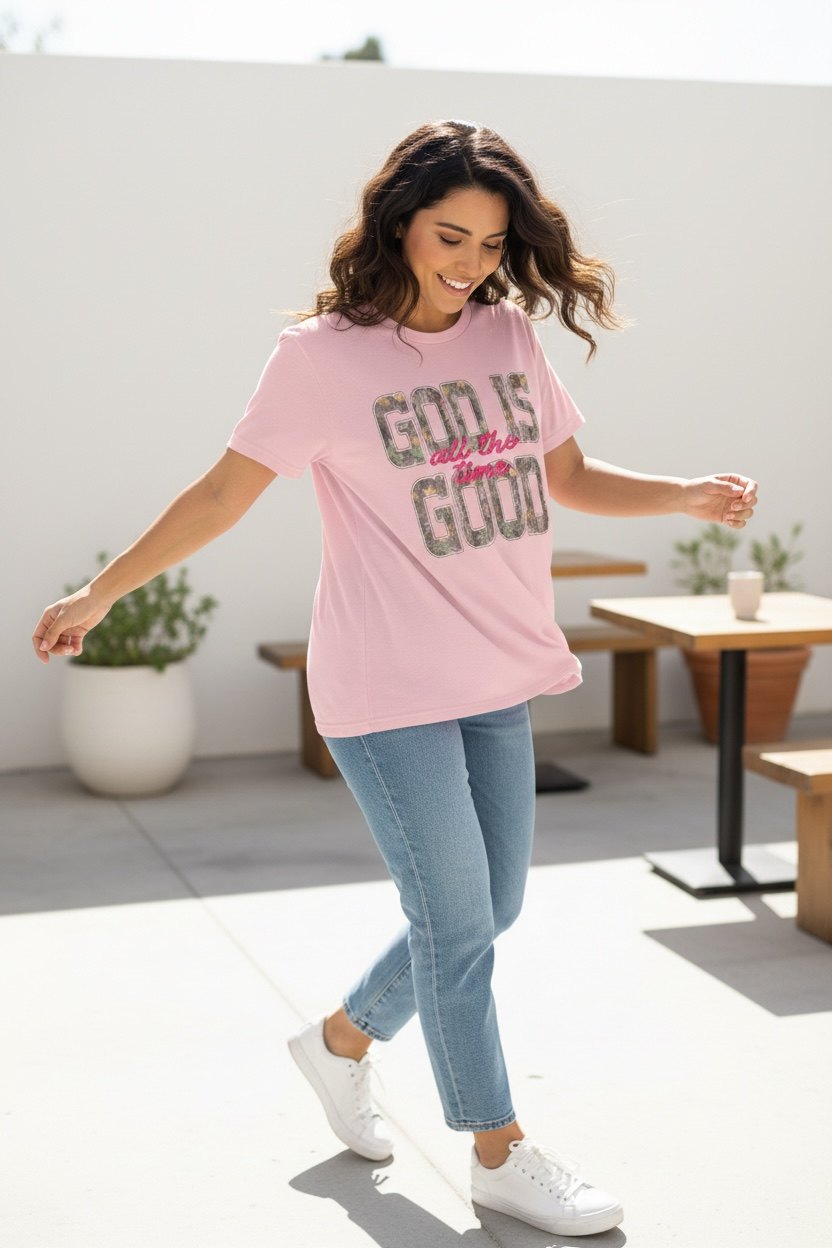 God Is Good Camo typography T-shirt | Christian faith shirt