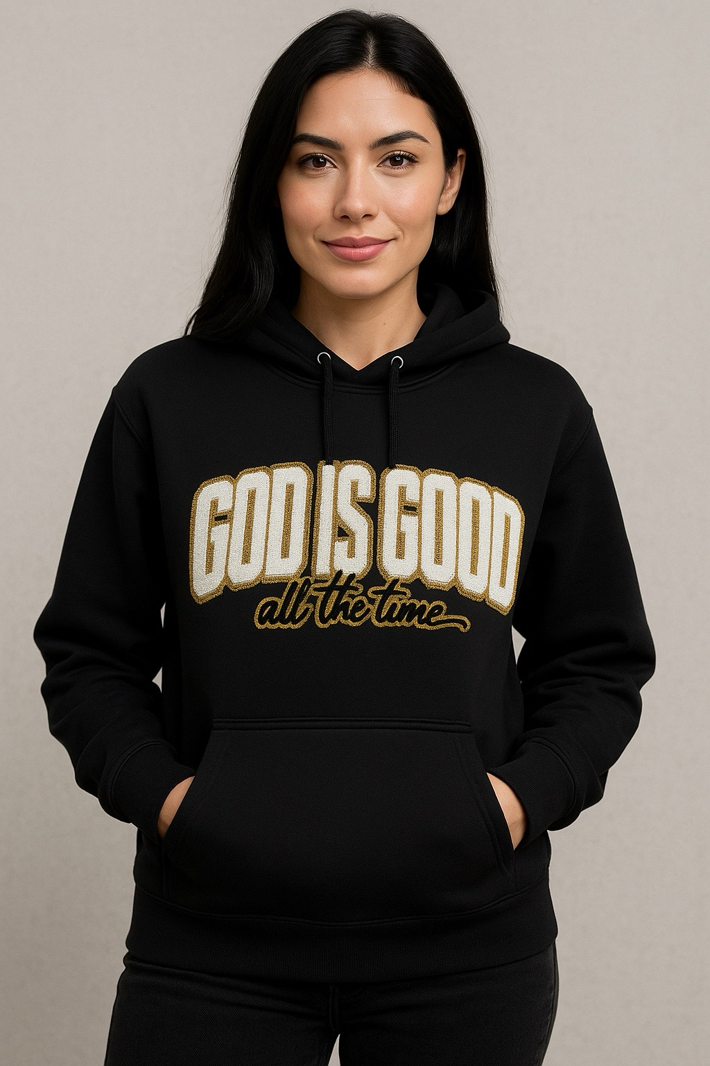 LIMITED EDITION WOMENS CHENILLE PATCH BLACK HOODIE
