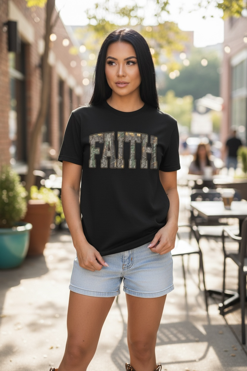 FAITH Vintage Camo block lettering T-Shirt | Faith typography tee