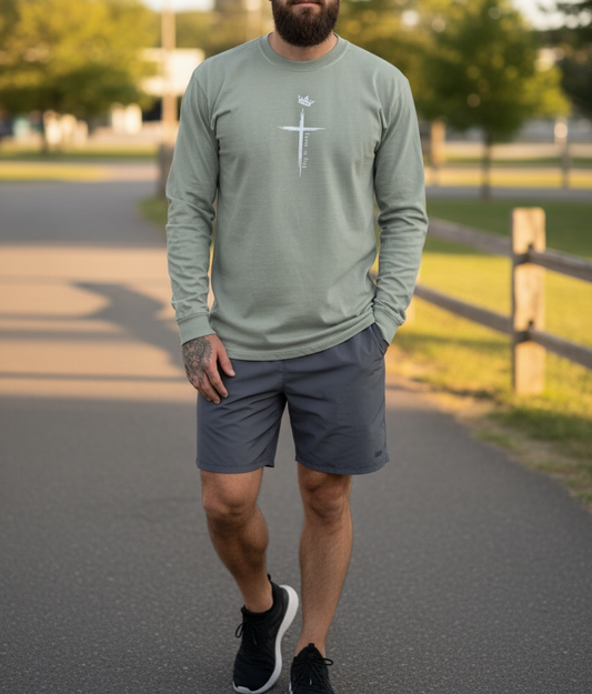 Christian Long Sleeve Tee — "So I Throw Up My Hands and Praise You Again & Again" front & back Print