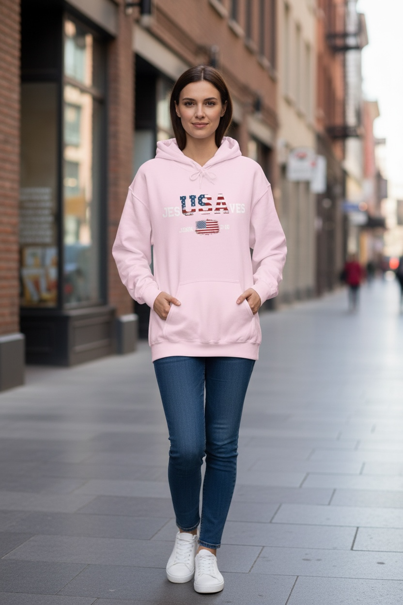 Jesus Saves USA Hoodie — Patriotic Christian Sweatshirt (John 3:16)