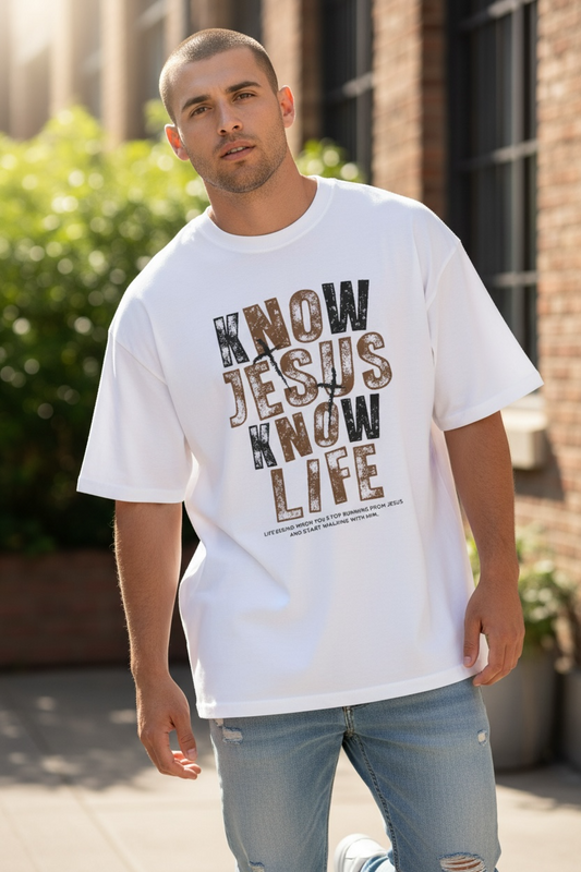 Oversized Know Jesus Know Life Tee — Christian Faith Graphic T‑Shirt