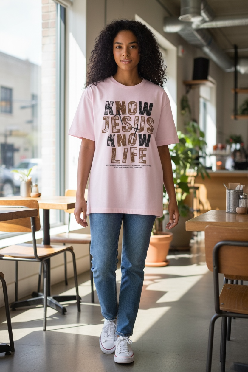 Oversized Know Jesus Know Life Tee — Christian Faith Graphic T‑Shirt