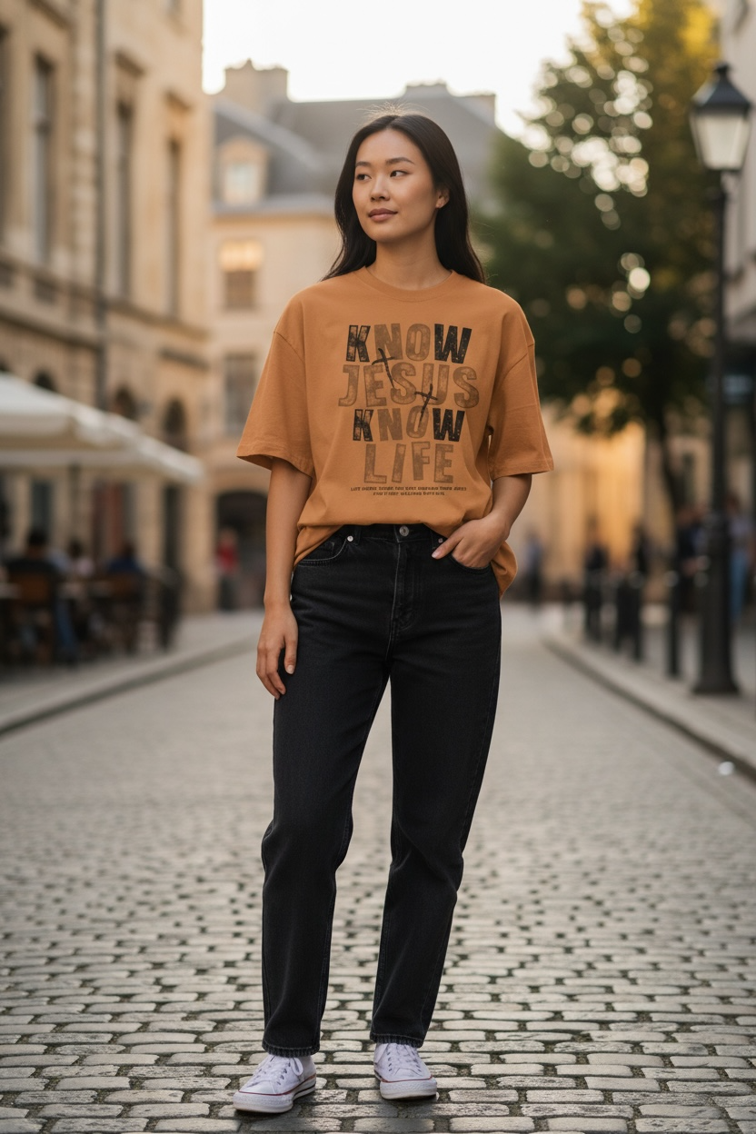 Oversized Know Jesus Know Life Tee — Christian Faith Graphic T‑Shirt
