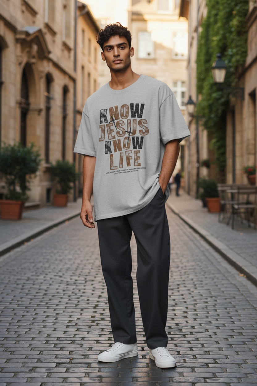 Oversized Know Jesus Know Life Tee — Christian Faith Graphic T‑Shirt