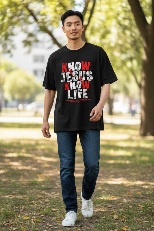 Oversized Know Jesus Know Life Tee — Christian Faith Graphic T‑Shirt