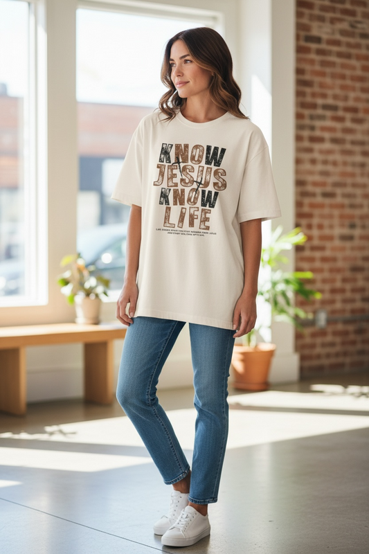 Oversized Know Jesus Know Life Tee — Christian Faith Graphic T‑Shirt