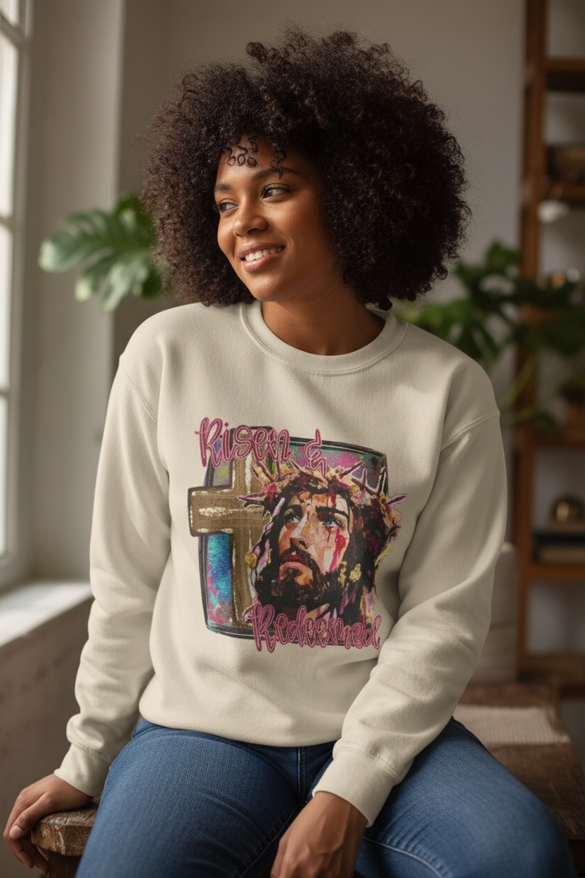 Christian Crewneck Sweatshirt — "Faith Over Fear" Jesus Crown of Thorns Design