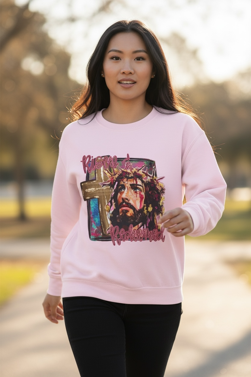 Christian Crewneck Sweatshirt — "Faith Over Fear" Jesus Crown of Thorns Design