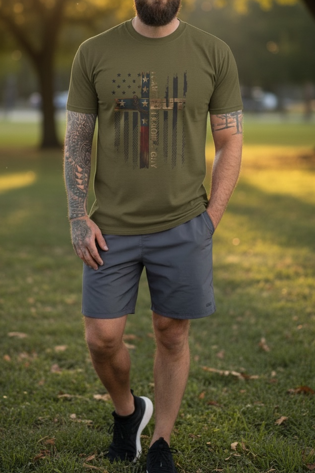 T-Shirt — "I Can’t, But I Know A Guy" Distressed American Flag Tee