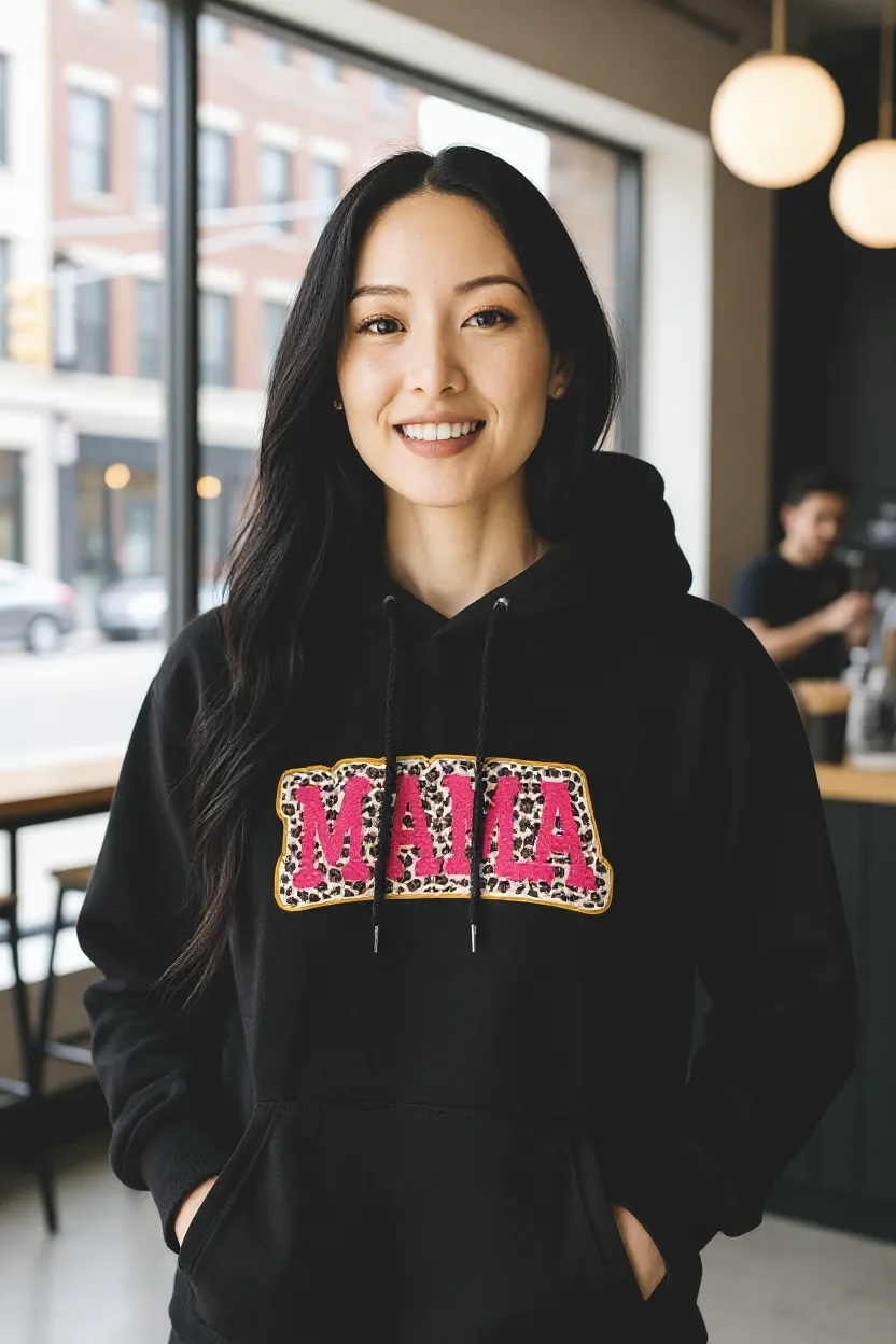 Chenille Leopard MAMA black hoodie
