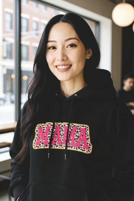 Chenille Leopard MAMA black hoodie