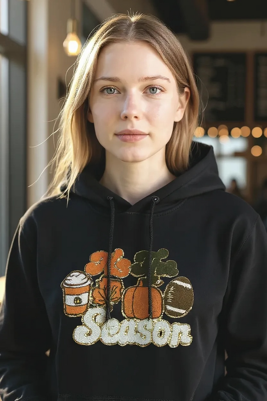 Chenille Tis The Season Hoodie Black