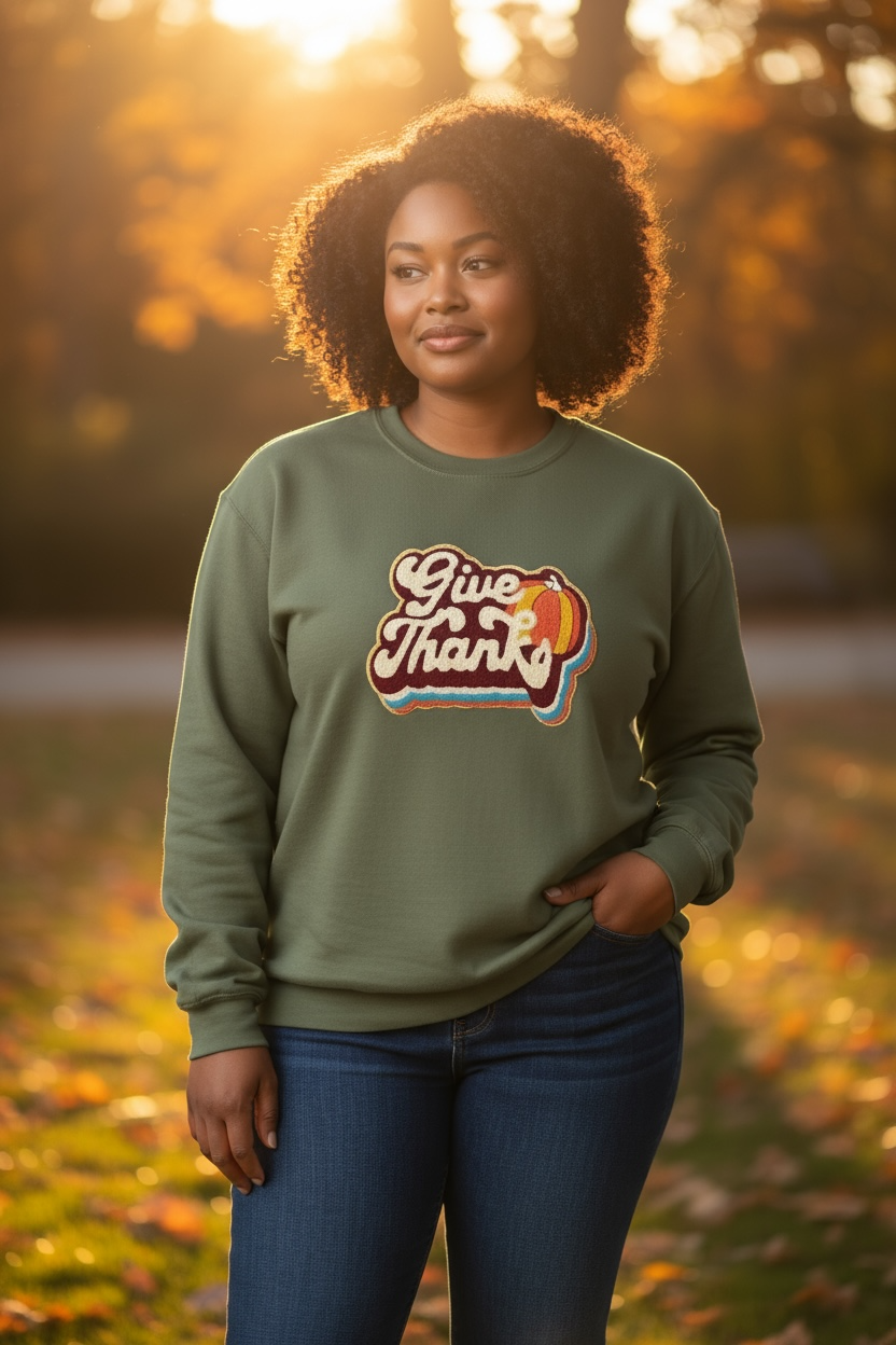 Chenille Patch Give Thanks Sweatshirt Limited Edition