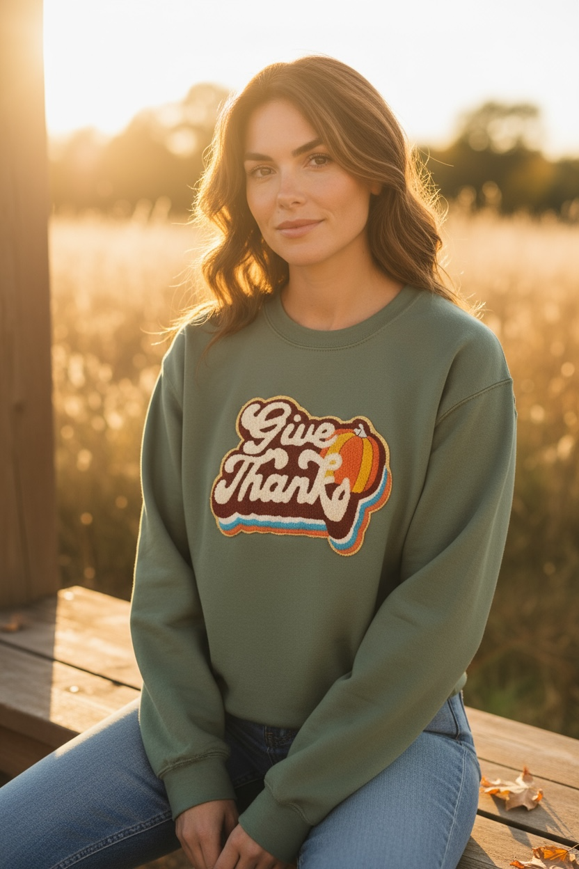 Chenille Patch Give Thanks Sweatshirt Limited Edition