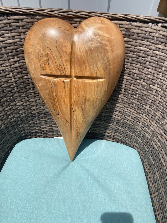 Cross Heart 3D art Large heart Hand Carved Wooden Heart Wall Decor – 3D Rustic Wood Heart Sculpture – Anniversary / Wedding Gift – Handmade Natural Wood