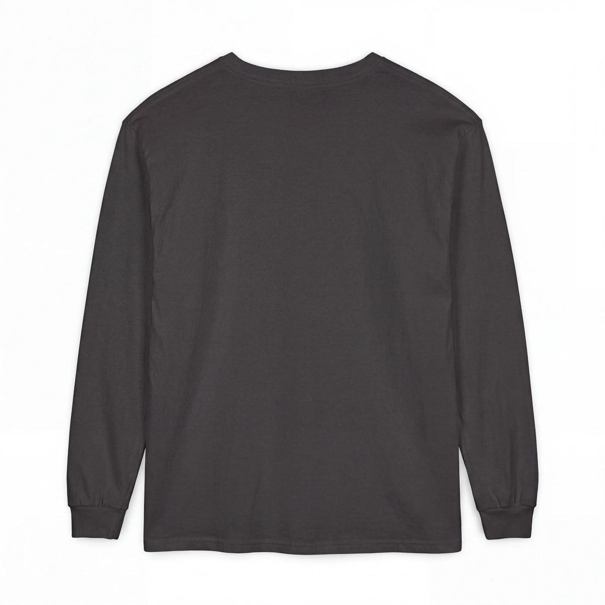 Back view of a Crown N Thread charcoal grey long-sleeve cotton t-shirt with ribbed cuffs and a classic crew neck.